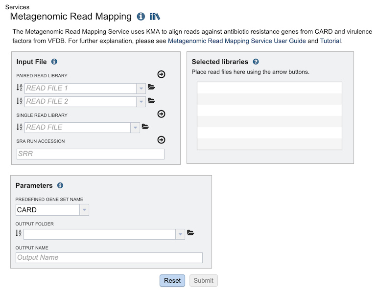 Metagenomic Read Mapping Service Input Form
